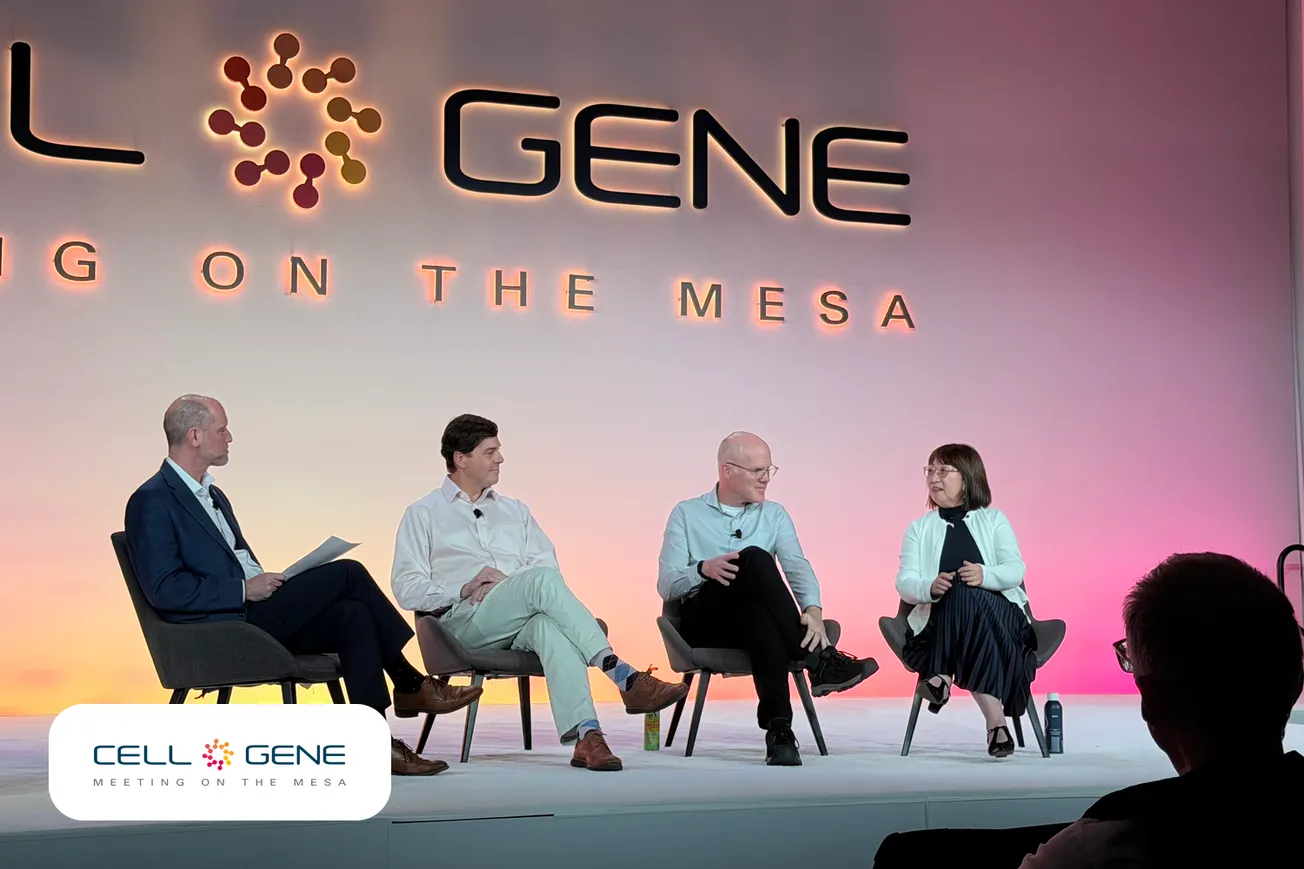 Panel discussion on stage at Cell & Gene Meeting on the Mesa 2026 in Phoenix