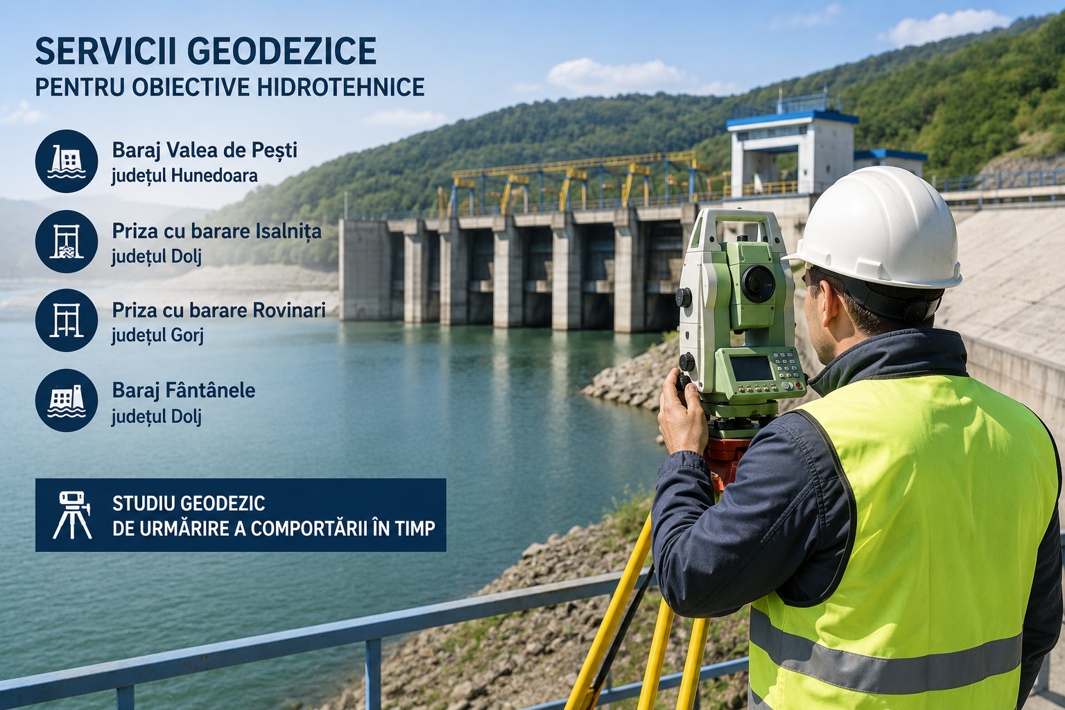 Administrația Bazinală de Apă Jiu Craiova contractează studii geodezice pentru monitorizarea comportării în timp a unor lucrări hidrotehnice