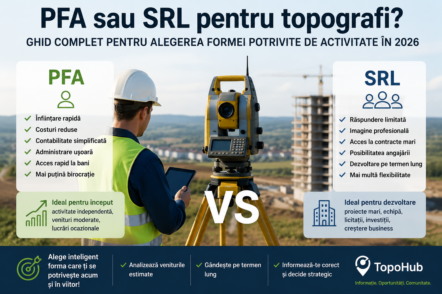 PFA sau SRL pentru topografi? Ghid complet pentru alegerea formei potrivite de activitate în 2026