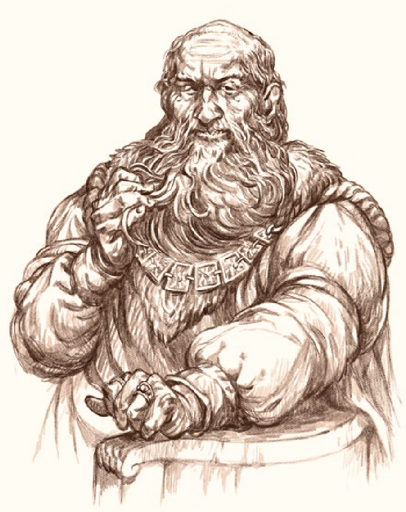 Illustration of Captain Gurnow, a large man with a big beard