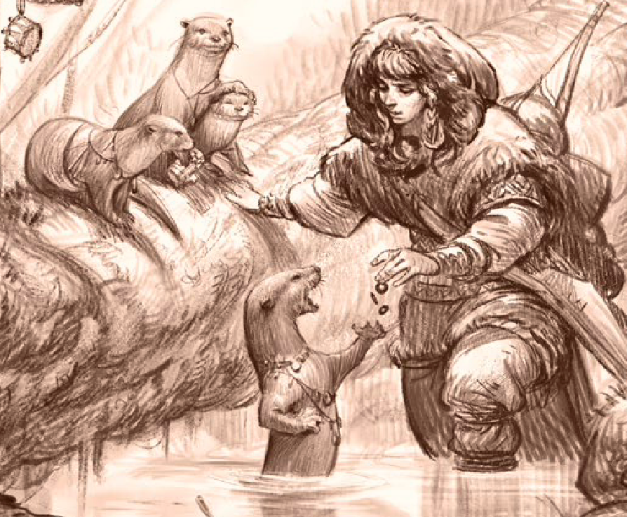 A woman giving an otter some coins