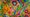 A close-up of vivid swirling abstract art in bright colors including orange, green, pink, blue and yellow.