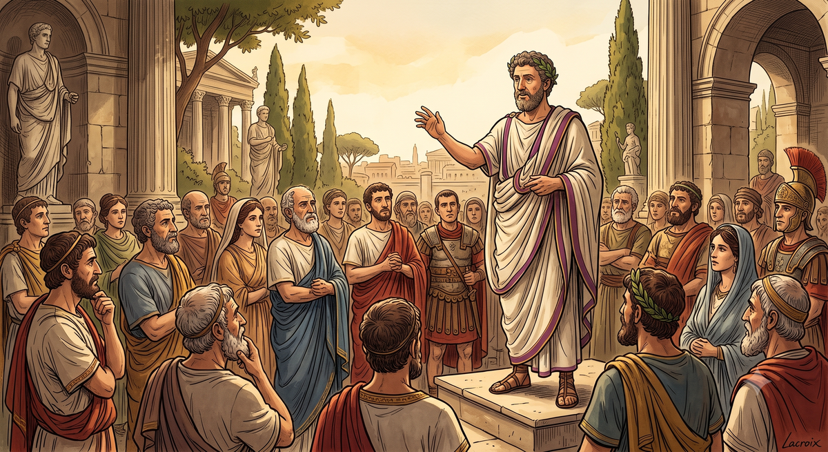 Marcus Aurelius speaking to his followers talking about opinions