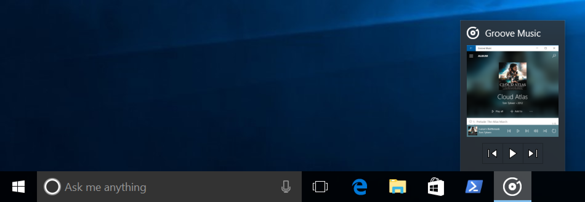 Groove making use of the taskbar