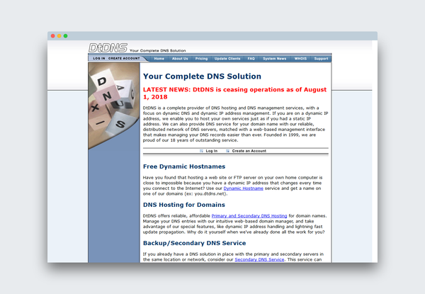 DtDNS will shut down on August 1, 2018