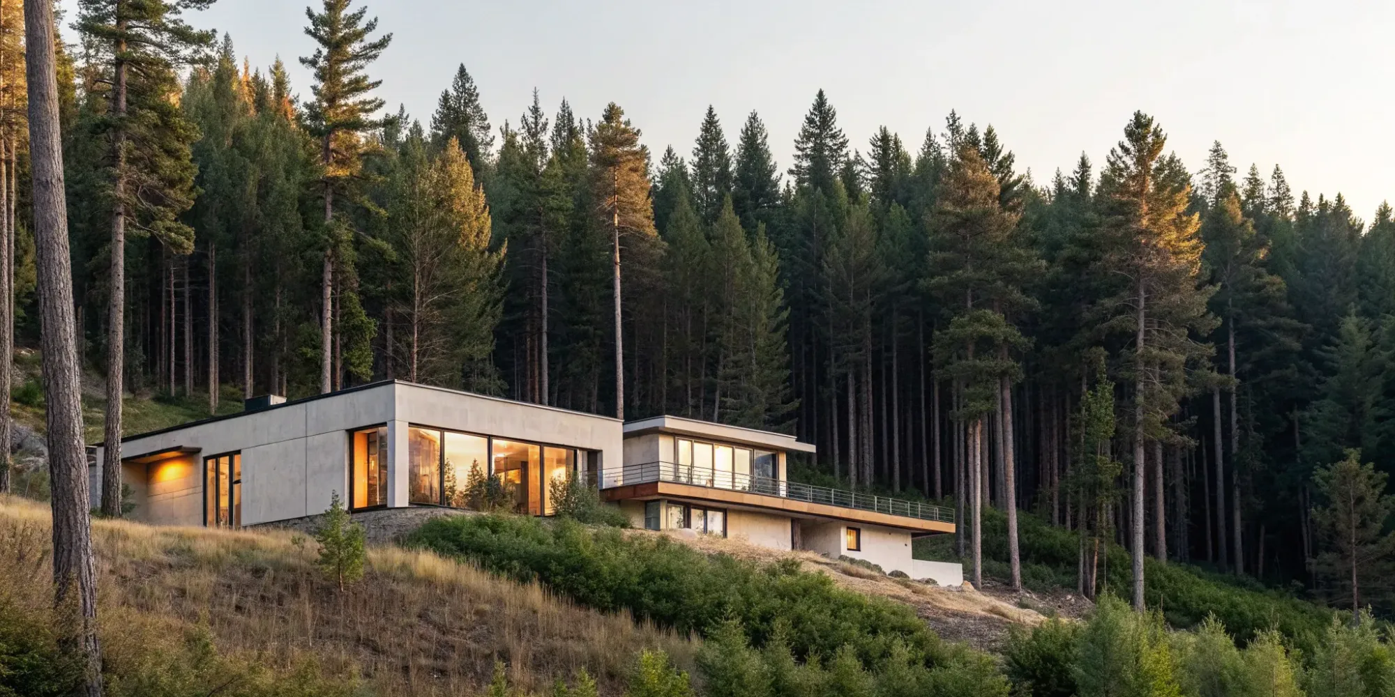Building a fire-resistant home in a wildfire zone with clear defensible space.