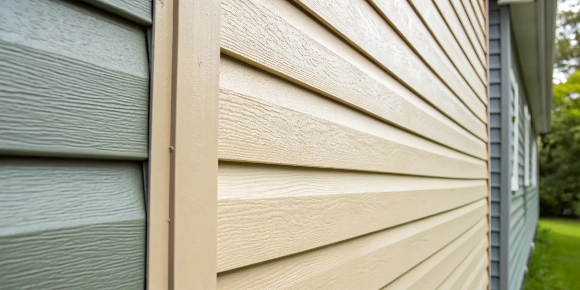 Fiber cement vs vinyl siding shown side-by-side on a house.
