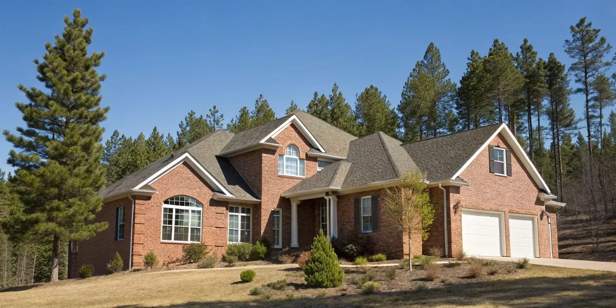 A home with fire brick siding, a non-combustible choice compared to vinyl siding.