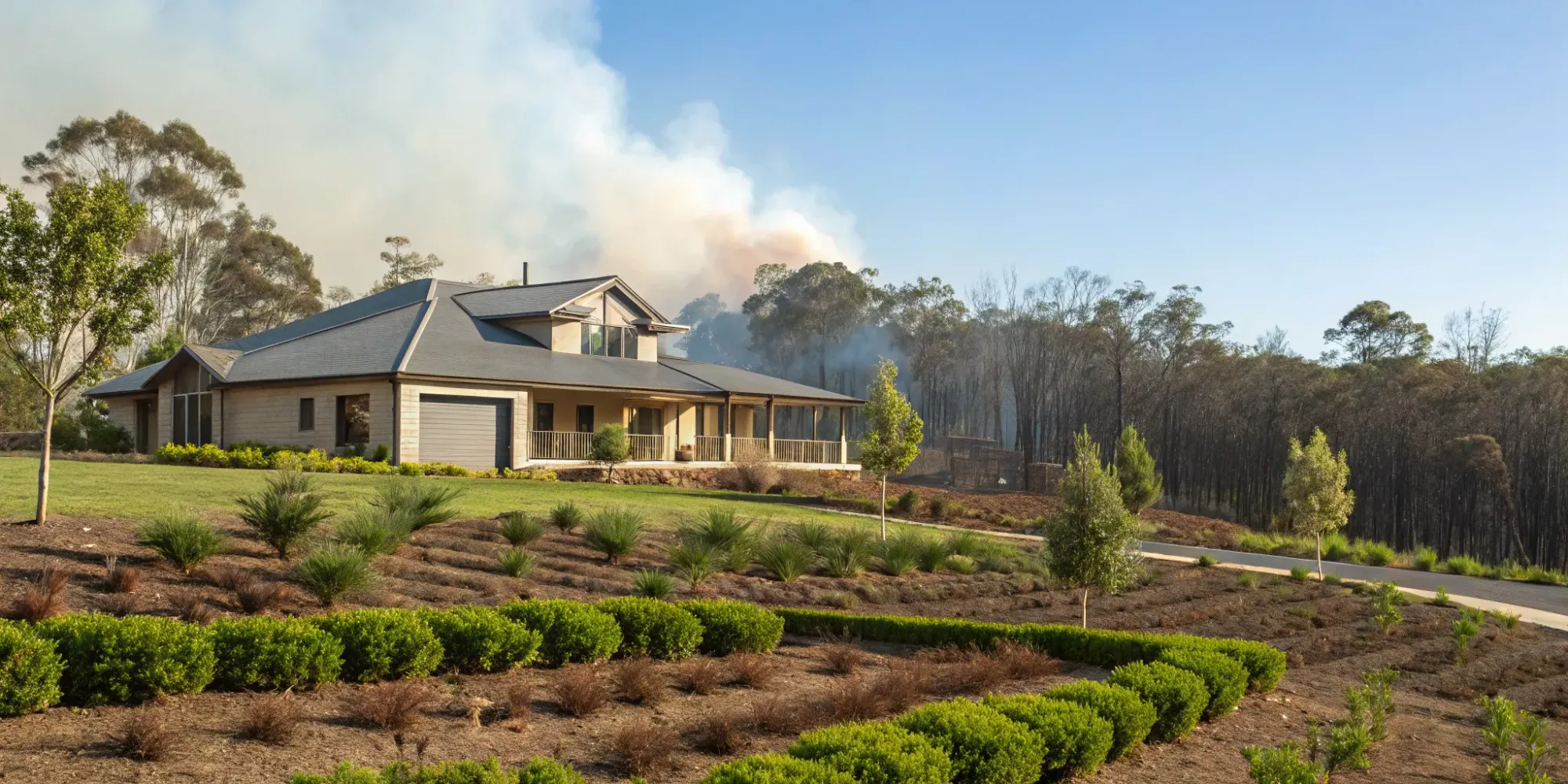 A modern home built with the best materials for fire resistance in a WUI zone.