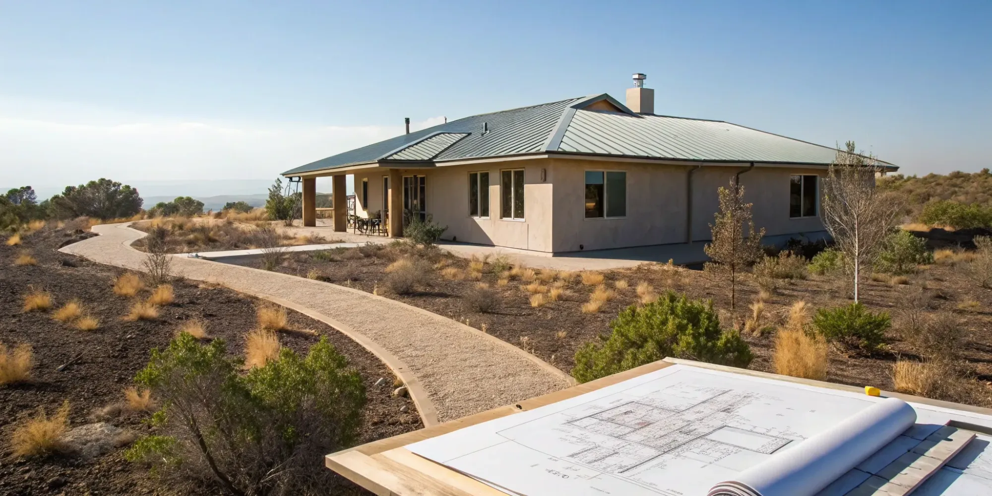 Building plans for a California home being reviewed for insurability.