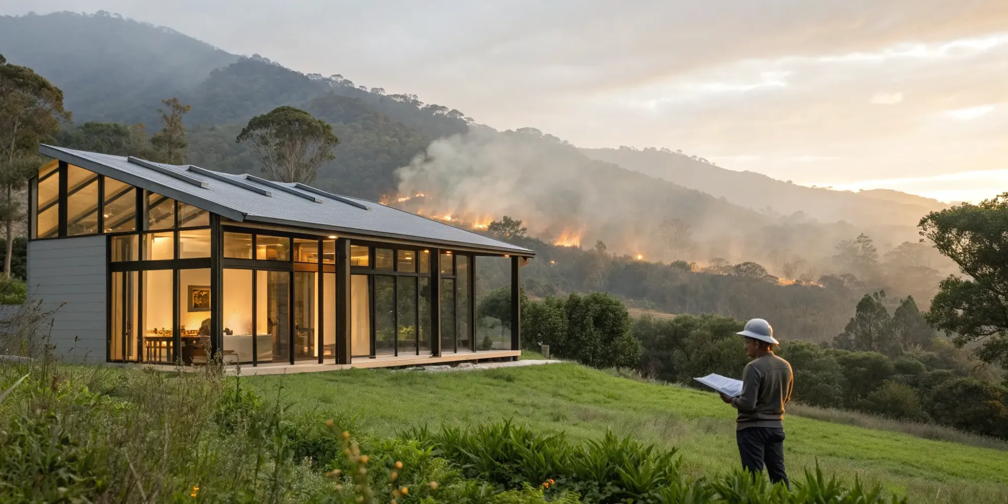 A modern home built for insurability in a wildfire-prone area.