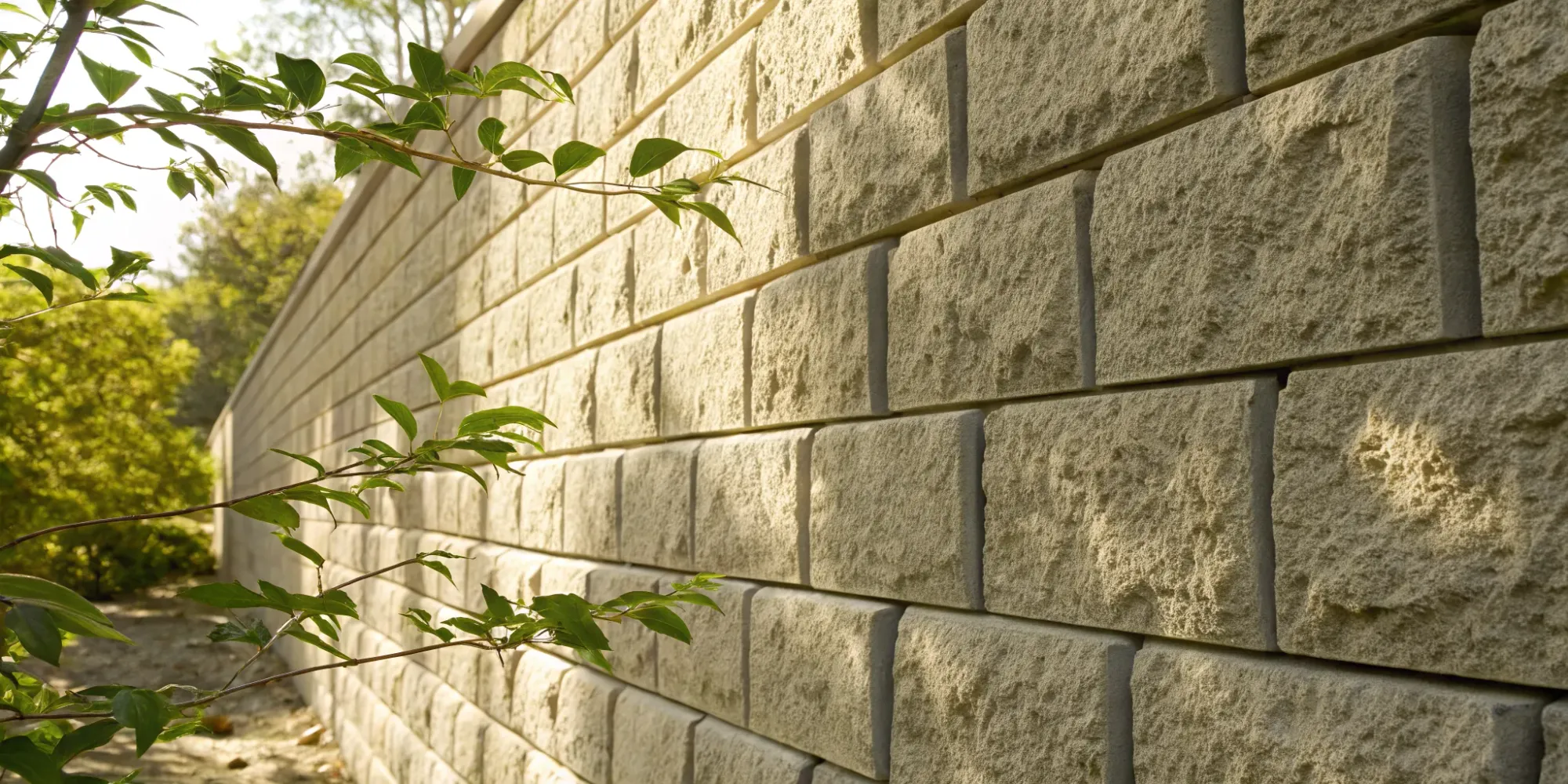 Textured concrete block wall, a key fireproof building material for home construction.