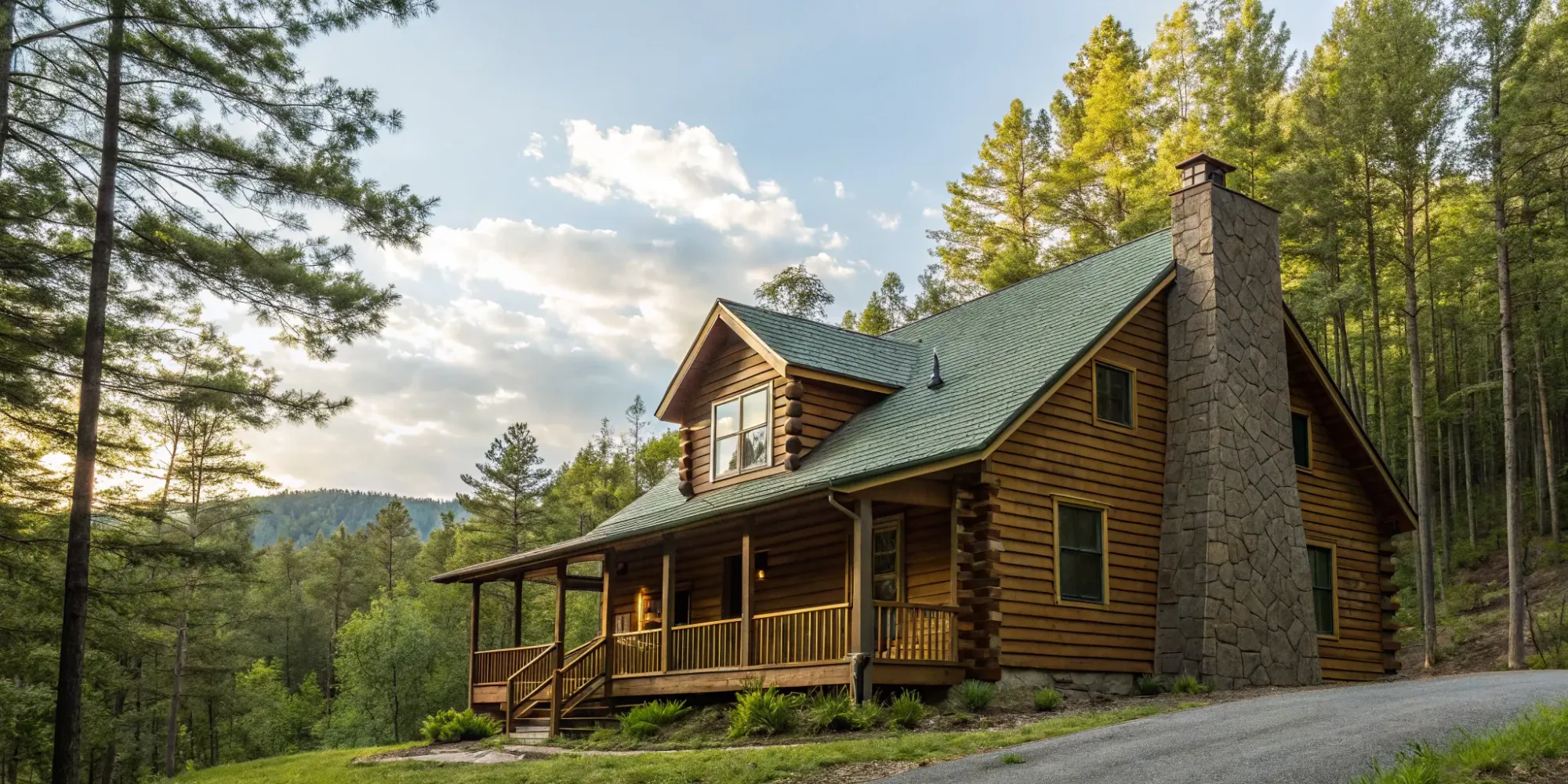 Fire-resistant siding protecting a cabin located deep in a forest.