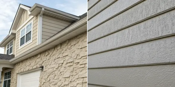 A close-up comparison of fiber cement vs stucco siding for fire resistance.