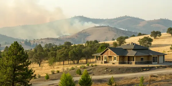 A house in a wildfire zone where specific building requirements are critical for safety.