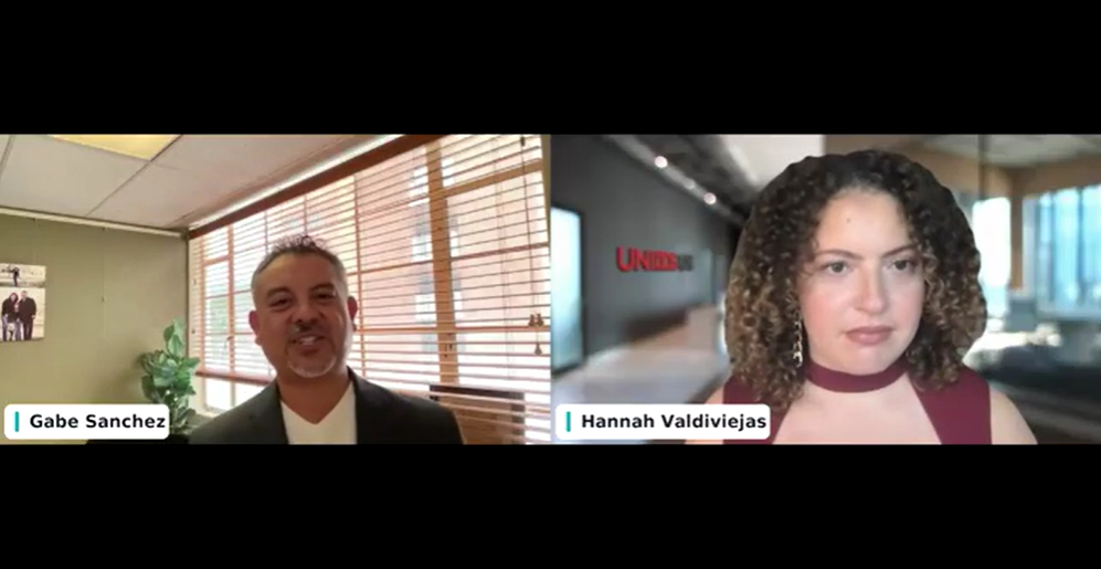 Gabriel Sanchez and Hannah Valdiviejas appear side by side during a webinar about the 2026 National Latino Family Report.