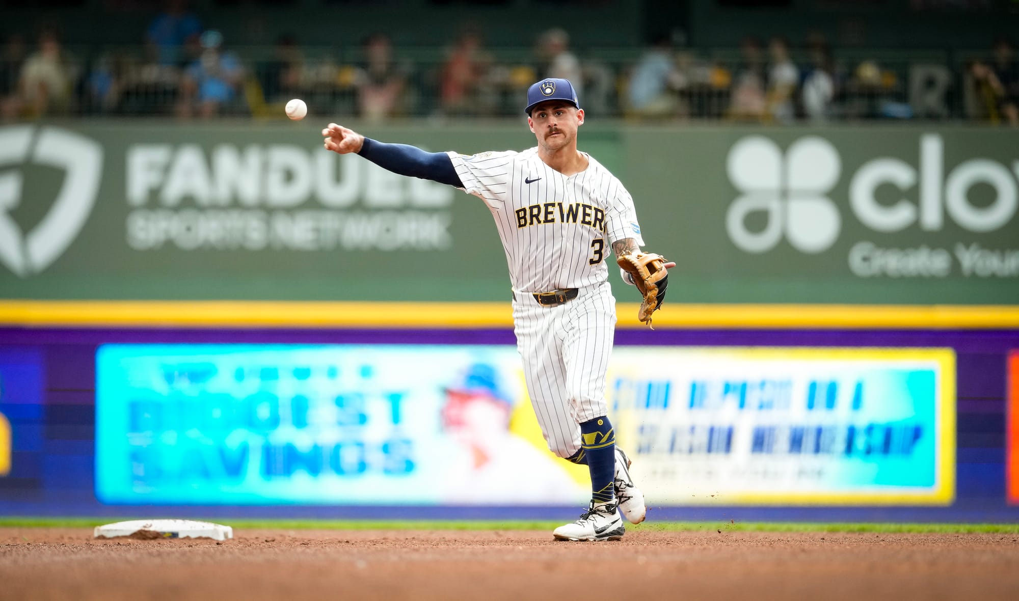 Former NMSU shortstop Joey Ortiz throws across the infield during a Milwaukee Brewers game.