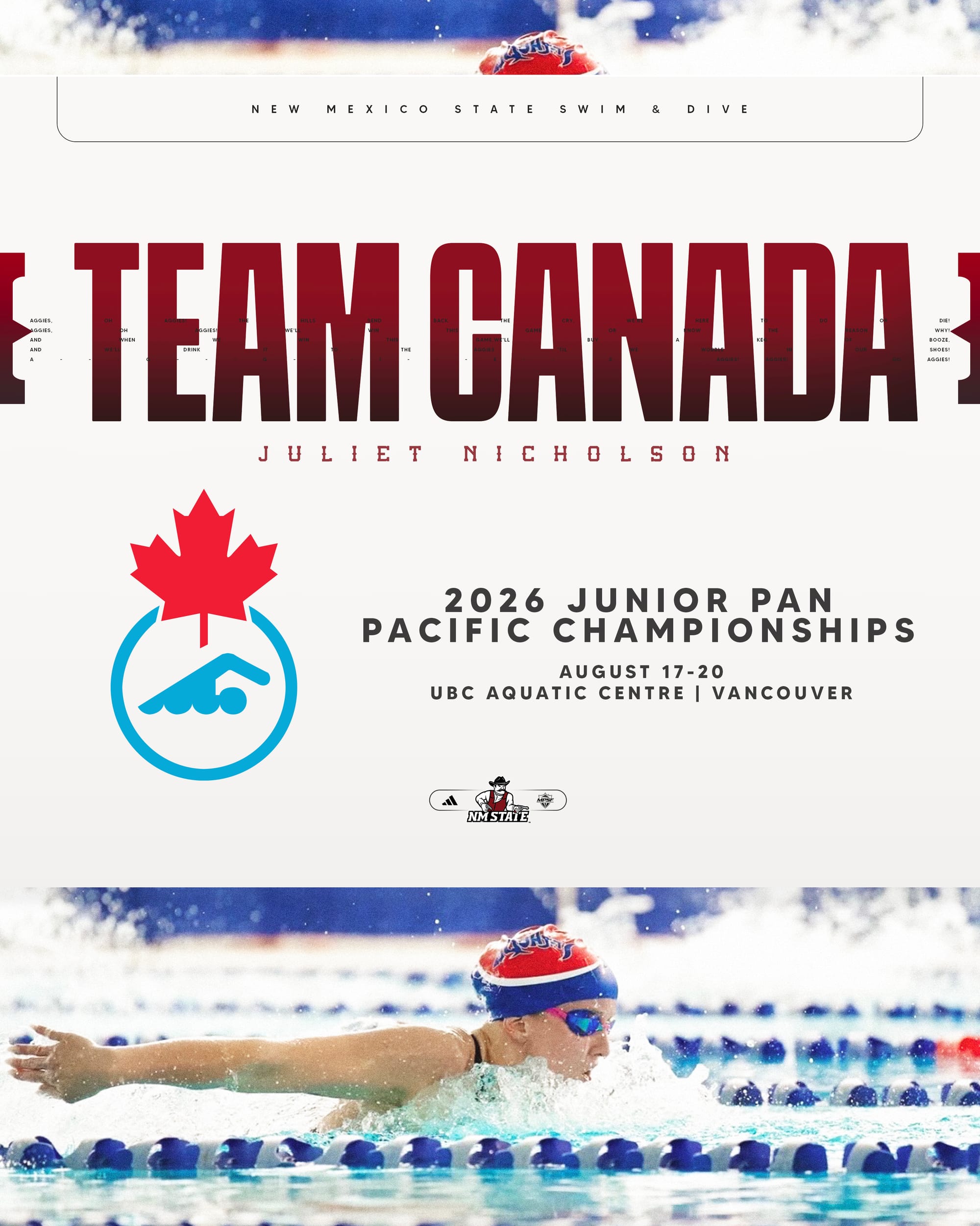 Incoming NMSU swimmer Juliet Nicholson, who will represent Canada at the 2026 Junior Pan Pacific Championships in Vancouver.