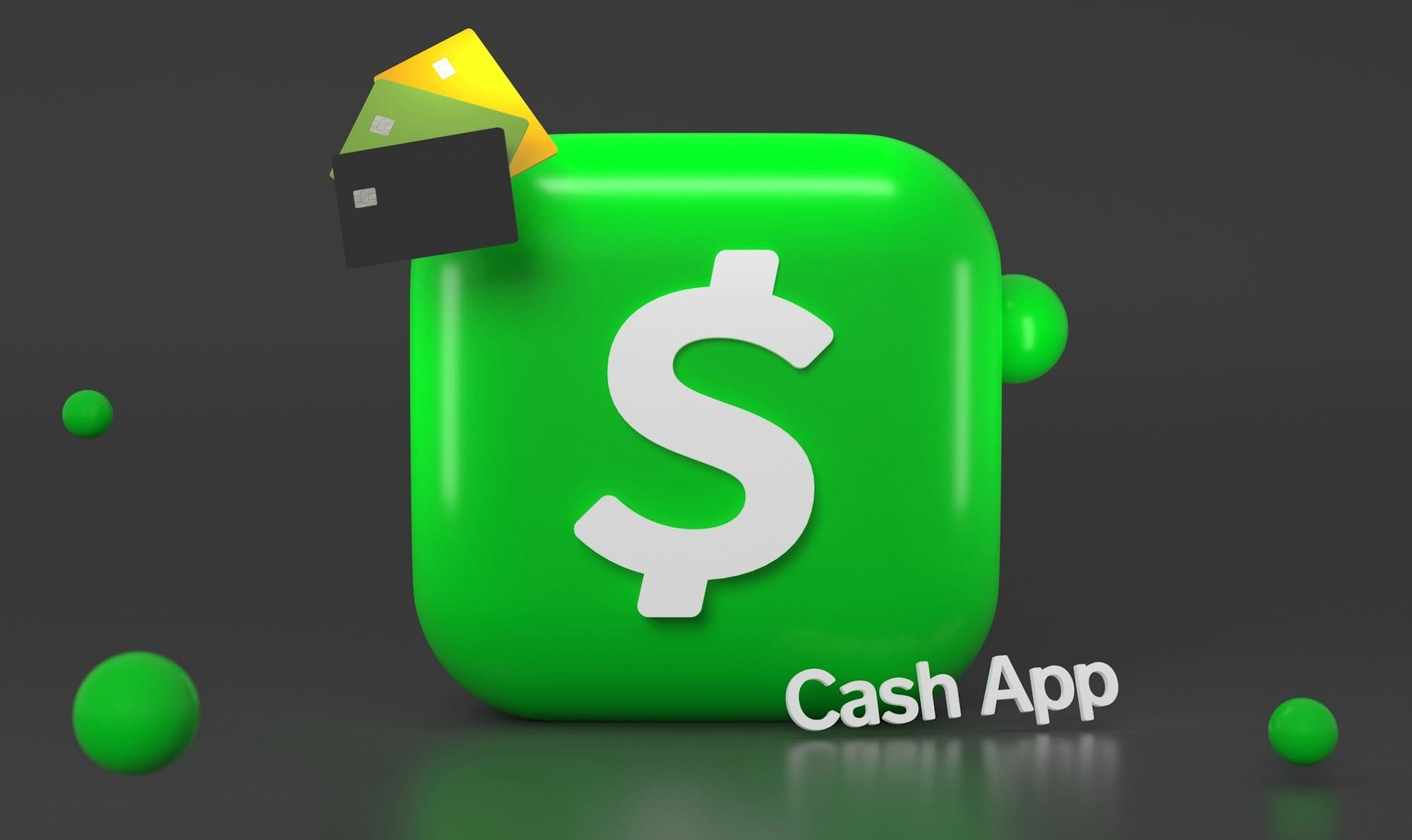 graphical user intIllustration of the Cash App logo with payment cards against a dark background.erface