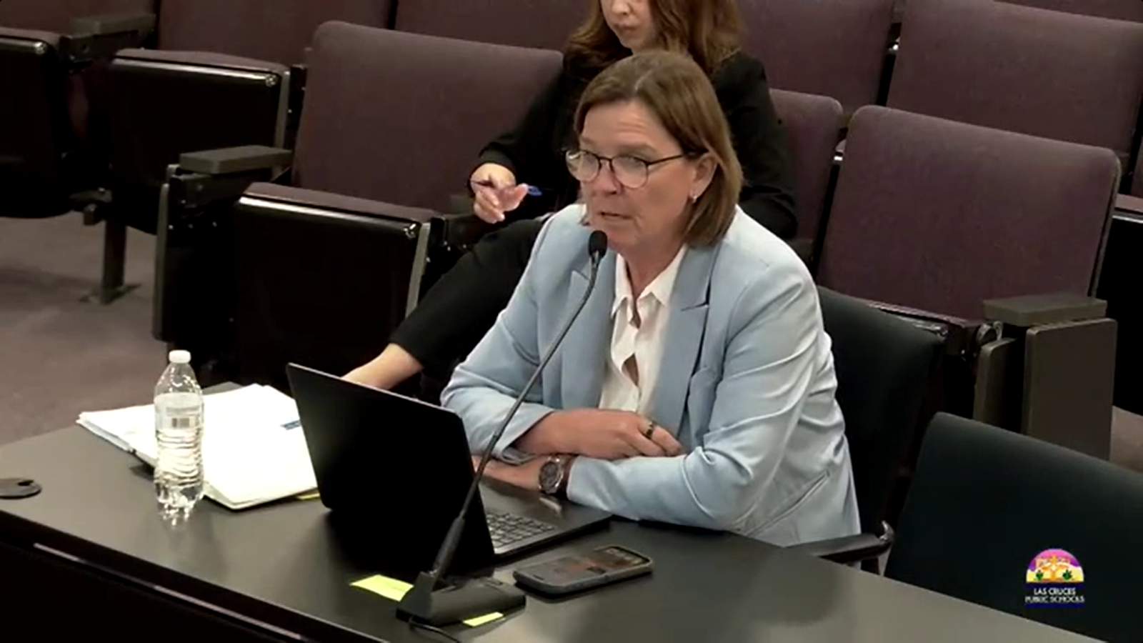 LCPS Deputy Superintendent Wendi Miller-Tomlinson speaks into a microphone during the Aug. 18 Board of Education meeting.
