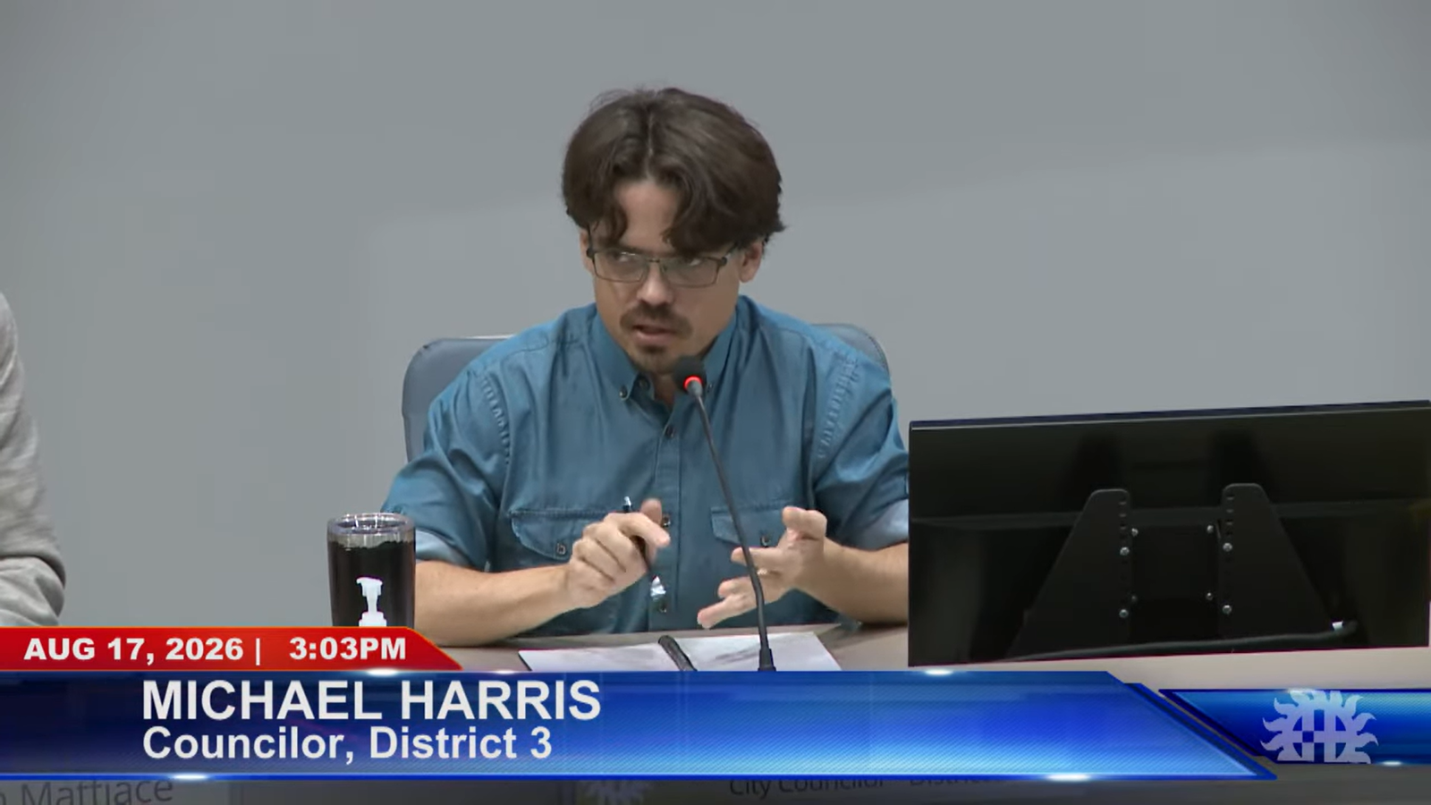 Las Cruces City Councilor Michael Harris speaks during the Aug. 17 meeting about Flock surveillance technology and city oversight.