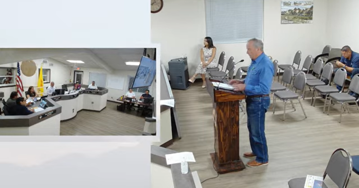 Bill Hagan stands at a podium speaking to the Sunland Park City Council during its Sept. 1 meeting.