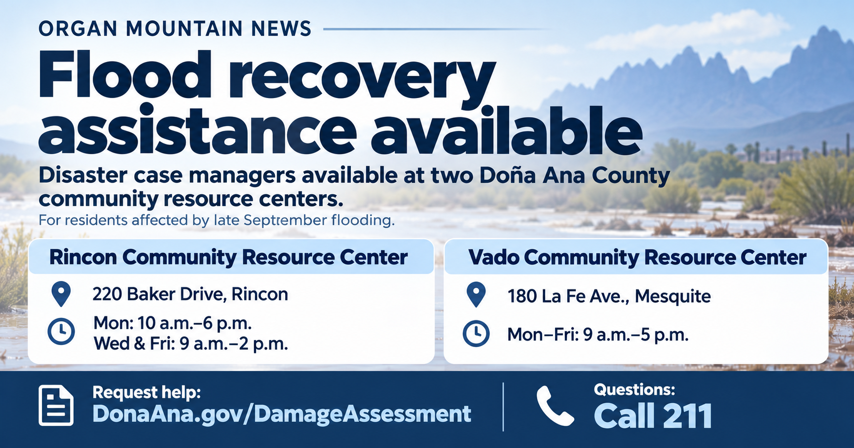 Flood recovery assistance available at two Doña Ana County community centers