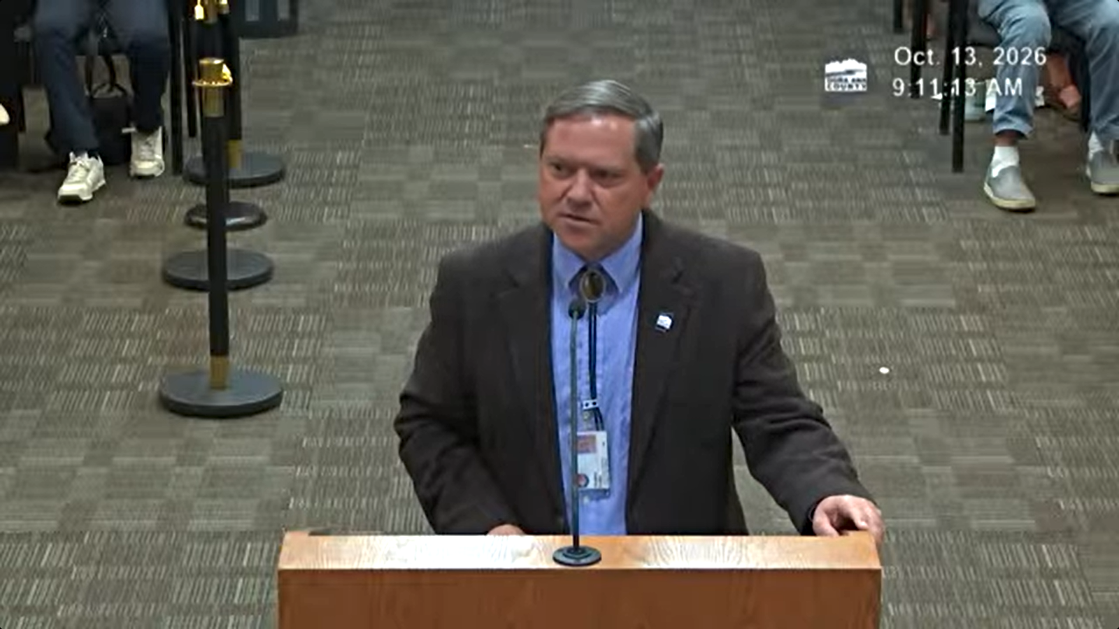 Acting Doña Ana County Manager Stephen Lopez speaks at a podium during the Oct. 13 County Commission meeting in Las Cruces.