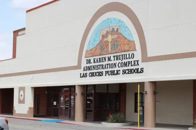 The front entrance of the Dr. Karen M. Trujillo Administration Complex in Las Cruces, which houses the Las Cruces Public Schools central offices.