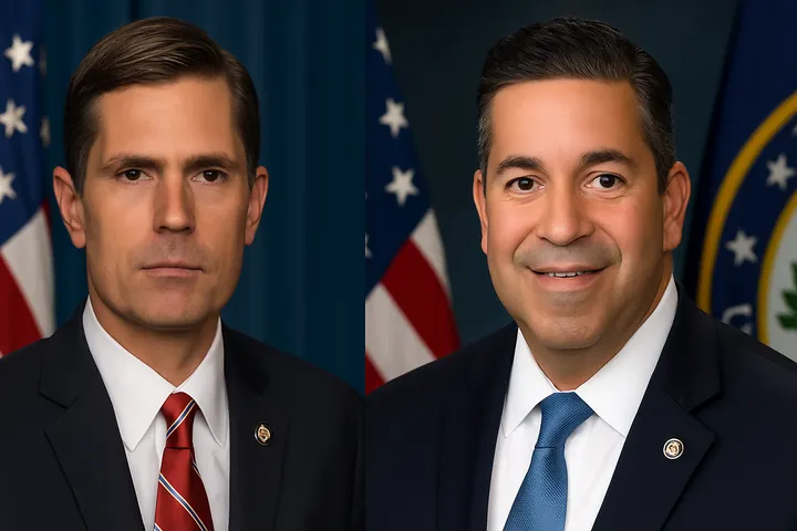 Side-by-side portraits of U.S. Senators Martin Heinrich and Ben Ray Luján.