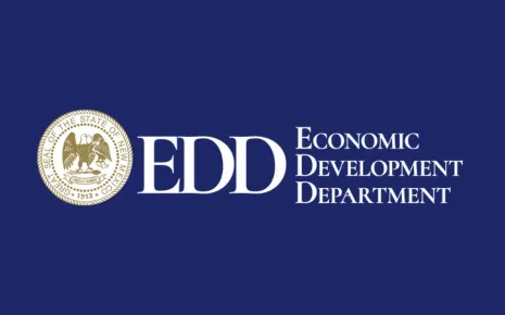 New Mexico Economic Development Department logo featuring the state seal and the text “EDD Economic Development Department” on a dark blue background.