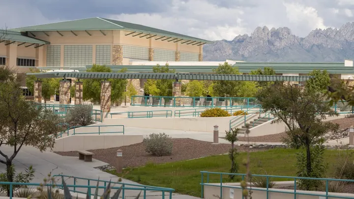 Doña Ana Community College campus in Las Cruces with the Organ Mountains visible in the background.