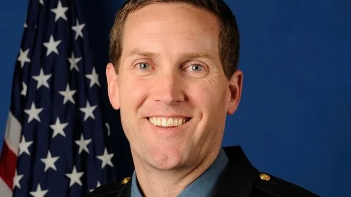 Matt Broom, newly appointed interim chief of the New Mexico State Police, poses for an official portrait.