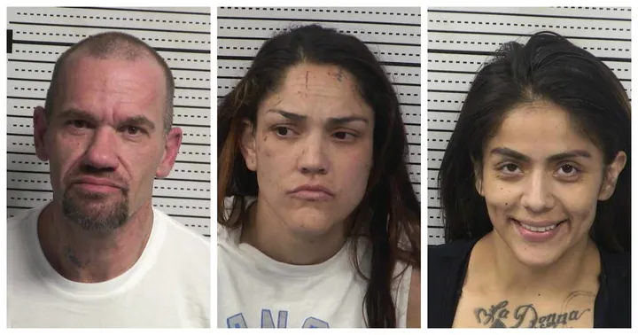 Three booking photos show Kurtis Dale, Jacklyn Garcia and Eufemia Villa, who are facing charges in connection with a bat attack at Burn Lake Park in Las Cruces.