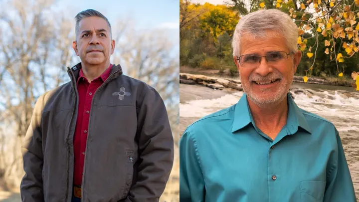 Side-by-side images of Ben Ray Luján and Matt Dodson, candidates in New Mexico’s 2026 U.S. Senate Democratic primary.
