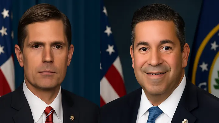 Official portraits of U.S. Sens. Martin Heinrich and Ben Ray Luján shown side by side.