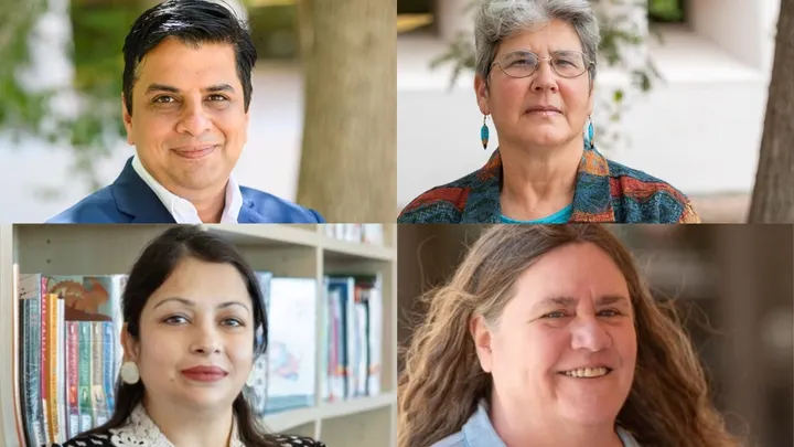 Four researchers pose in a collage tied to an NMSU study on daylight saving time and mental health.