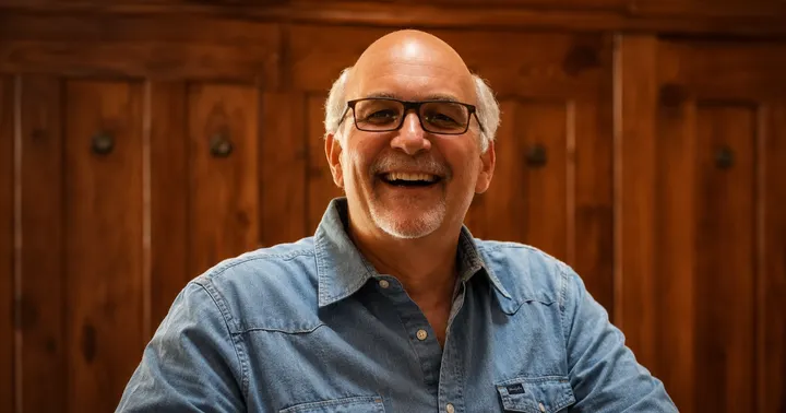 Ned Rubin smiles in front of a warm wood-paneled background.