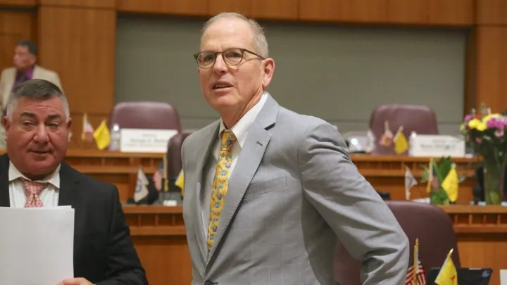 New Mexico Senate Majority Leader Peter Wirth stands on the Senate floor.