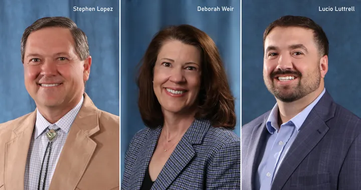 A three-photo composite shows Stephen Lopez, Deborah Weir and Lucio Luttrell, the three Doña Ana County acting county managers.