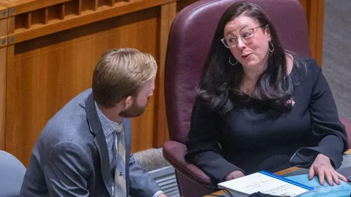 Sen. Katy Duhigg sits on the New Mexico Senate floor in 2024.