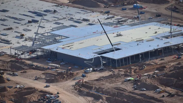 Aerial views show grading, roads and construction activity at the Project Jupiter data center site in Doña Ana County.