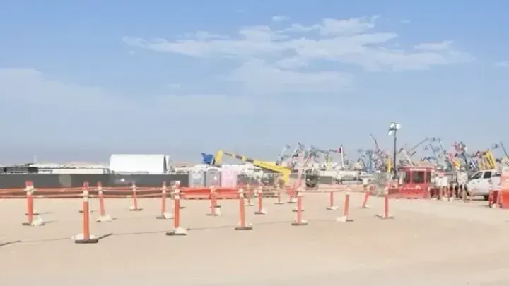 Cranes and construction equipment at the Project Jupiter data center site in Santa Teresa.