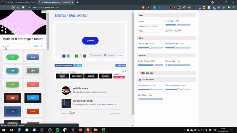 Creating button on Best CSS button generator