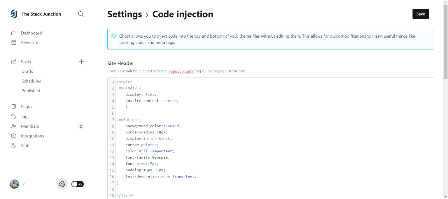 Adding style to Ghost on website Header