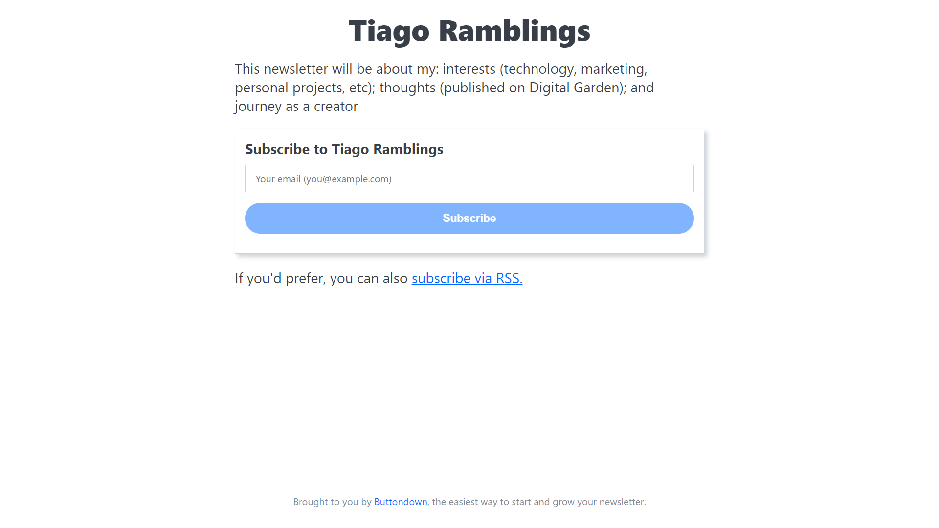 Screenshot of my Buttondown public archive.