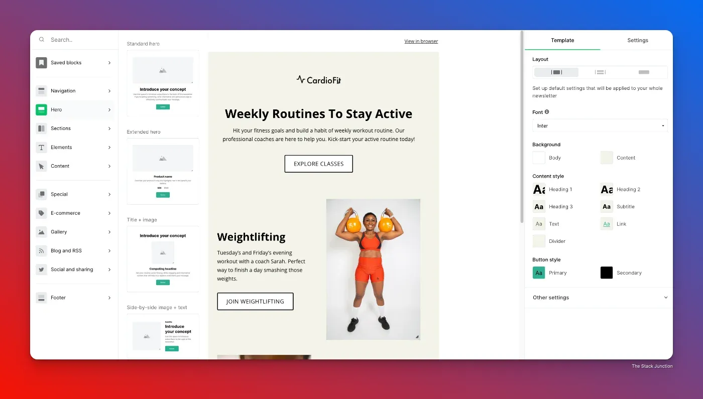 Dashboard of MailerLite’s editor. 