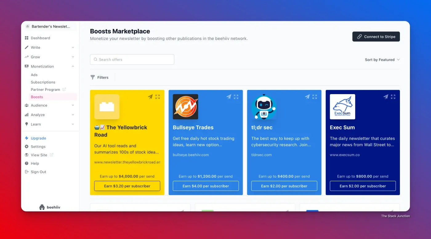 A list of beehiiv newsletters offering money to other newsletters for referring them new subscribers.