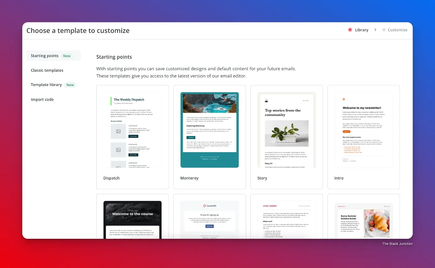 A screenshot of samples for ConvertKit's email templates.