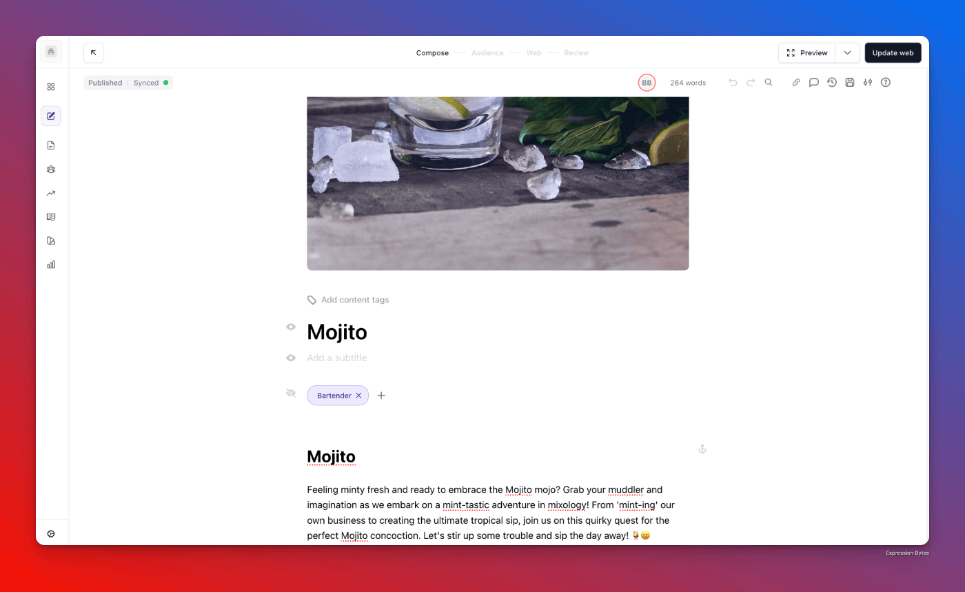 beehiiv's text editor to write posts and newsletters.